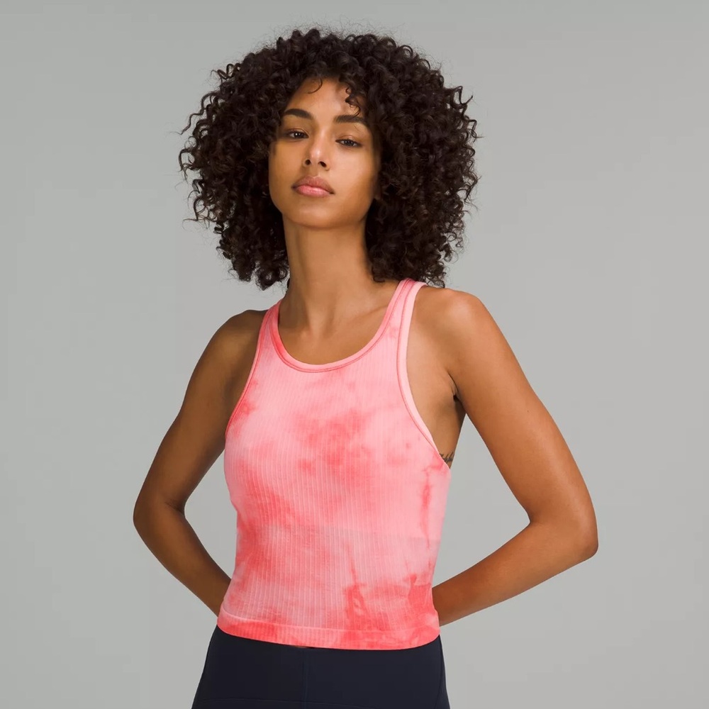NWT! Lululemon Ebb to street cropped razorback tank top, marble dye, size 8